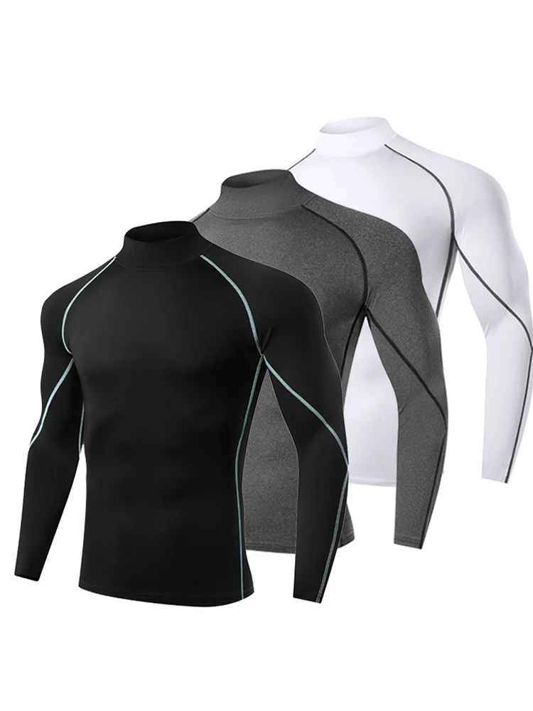 Homens correndo t camisa de secagem rápida musculação esporte camisa manga longa compressão superior