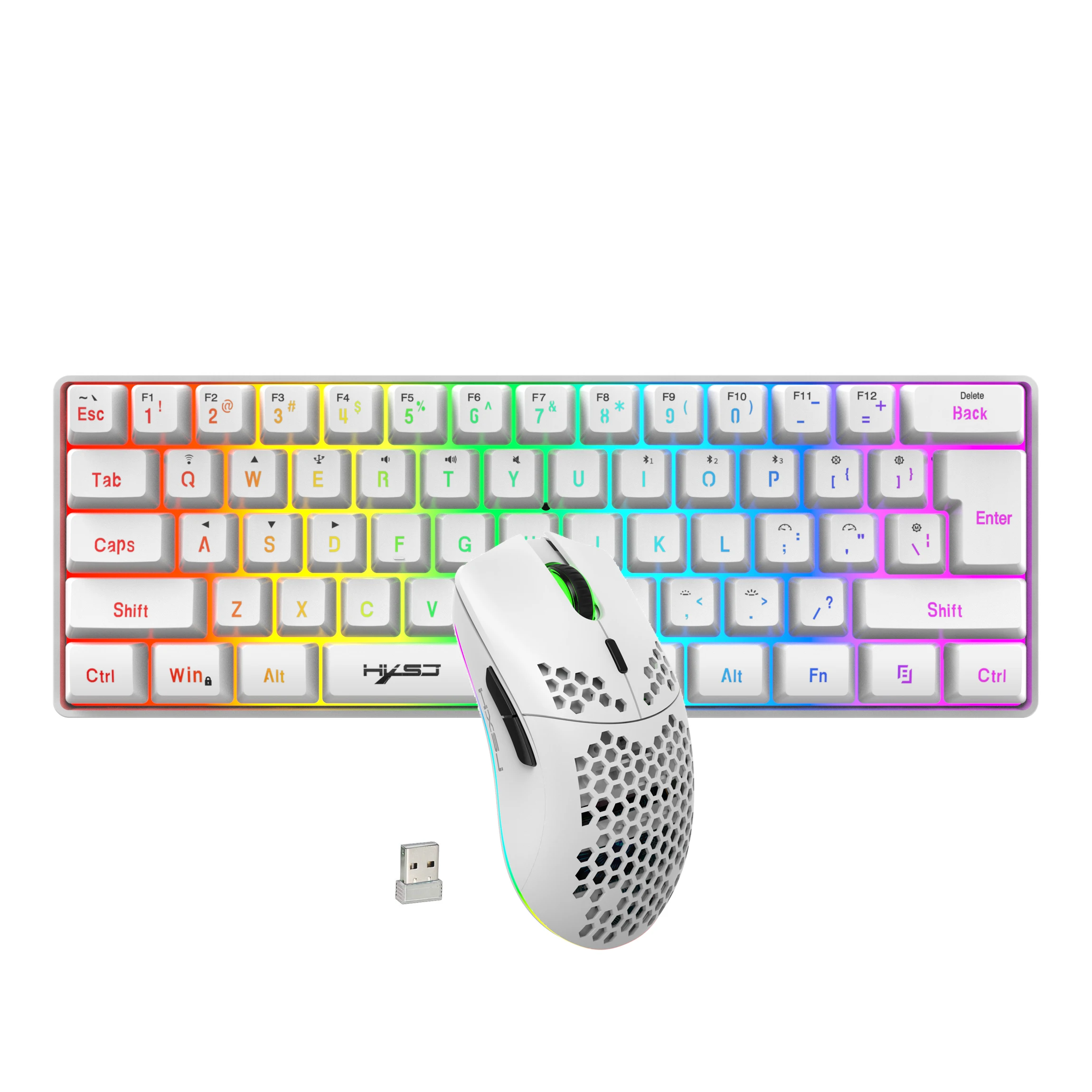 مجموعة لوحة مفاتيح وماوس لاسلكية للألعاب بنسبة 60% من HXSJ، بطارية قابلة لإعادة الشحن بإضاءة خلفية LED بقدرة 2000 مللي أمبير في الساعة، ملمس ميكانيكي صغير مضاد للأنفاق