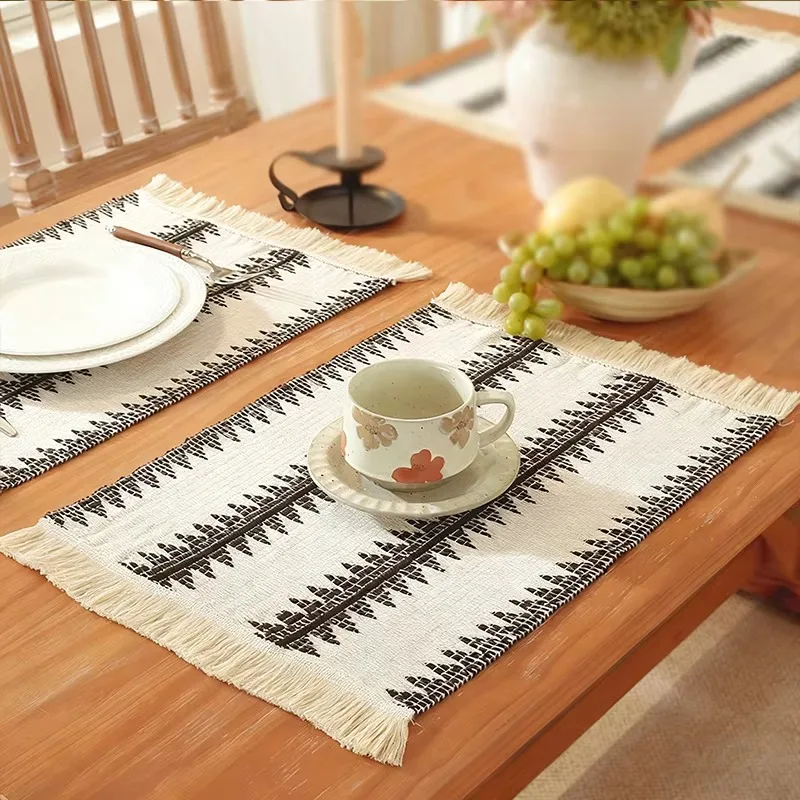 Boho Woven Cotton Hemp Placemats, Fabric Table Decor for Kitchen