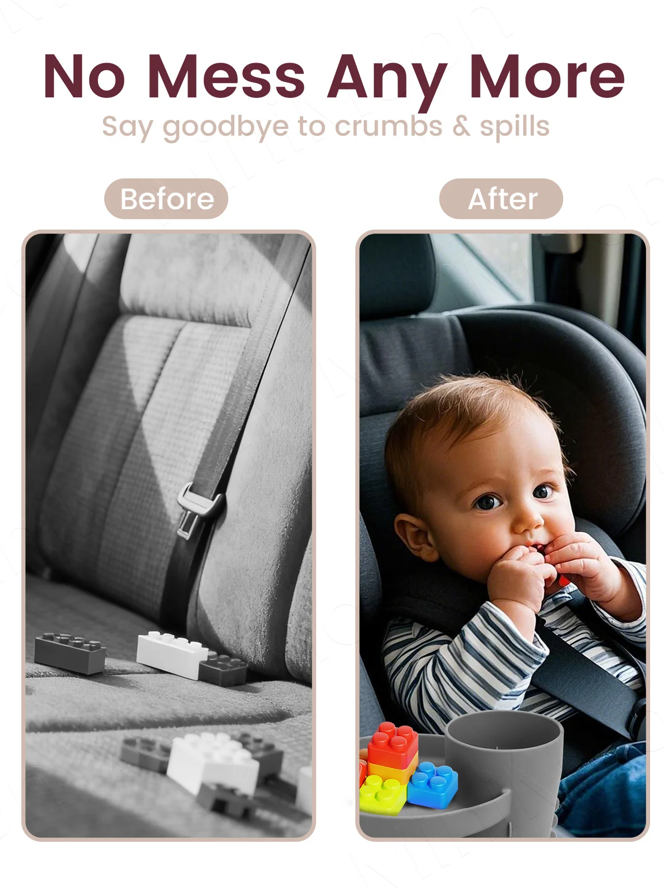 3-in-1 Travel Feeding Tray for Kids, Expandable Snack Organizer with Rotating Cup Holder & Coaster, Fits Car & Stroller - view 4