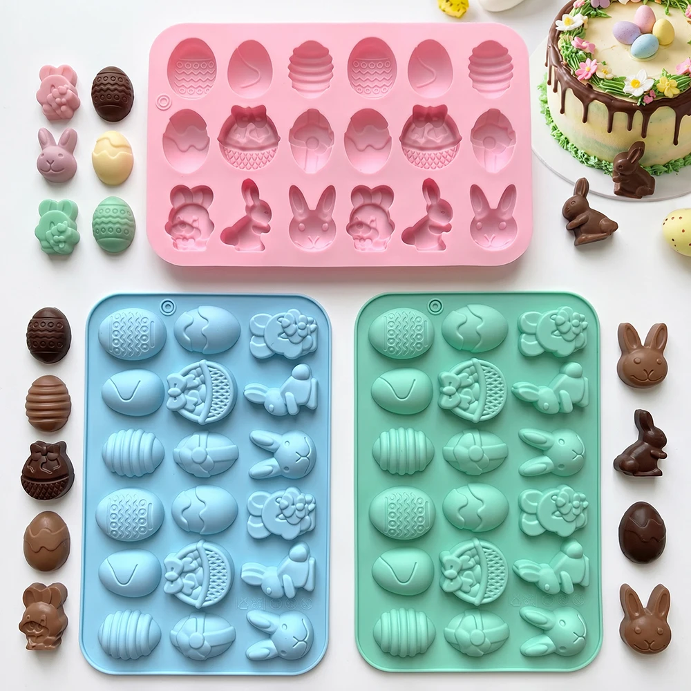 Molde de silicona para chocolate con forma de huevo de Pascua de 18 cavidades, molde 3D para barra de chocolate gruesa, molde rectangular para barra de caramelo