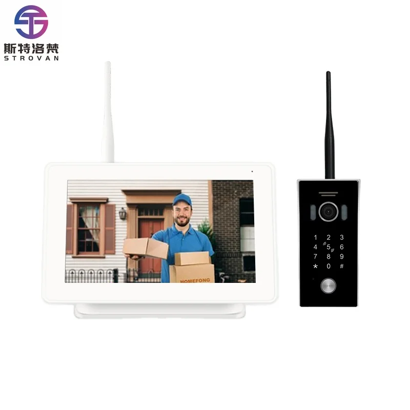 7 Inch Glass Touch Screen Video Door Phone System Wireless with   800M&900M Intercom
