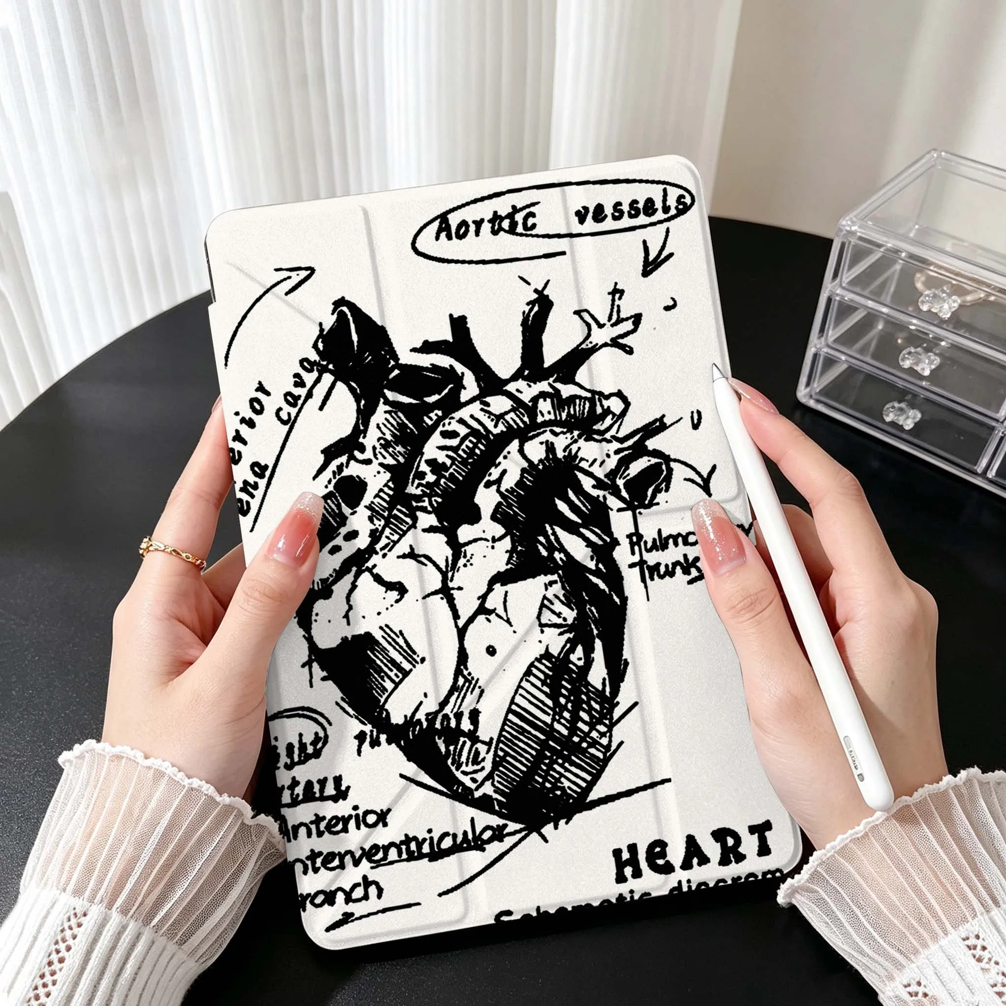 Heart Structure Diagram For Samsung Galaxy Tab A9 A8 A11 S6 S7 S8 S9 S10 FE Plus Lite Transparent Y-Shaped Folding Tablet Case