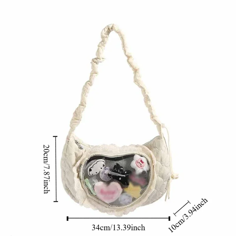 Zipper Bag Love Heart Lace Itabag Ox Cloth Preppy Style Space Cotton Transparent Bags Korean Style Y2k Shoulder Bag Outdoor - view 5