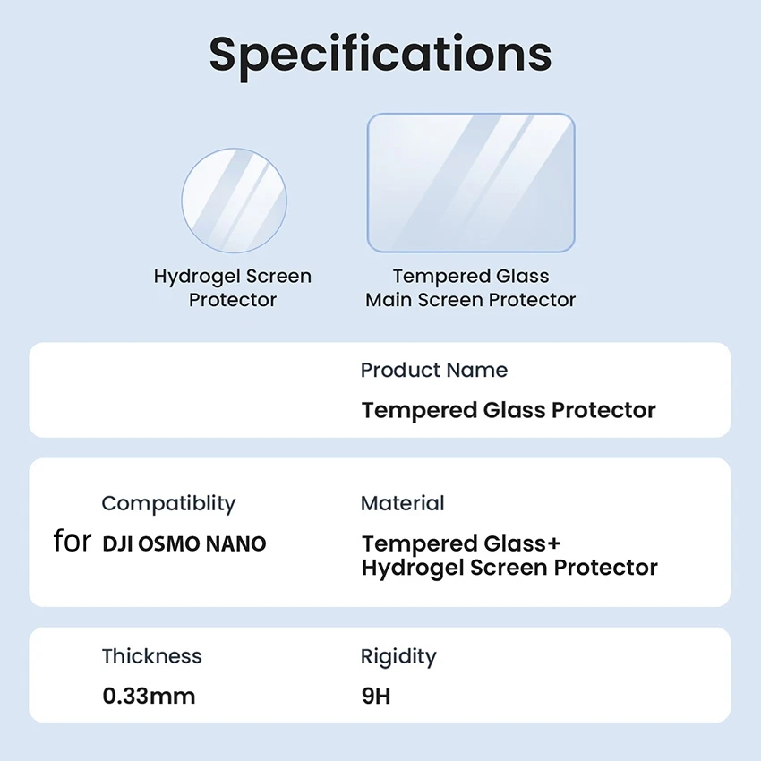 Per DJI OSMO NANO HD Protezione schermo in vetro temperato Durezza 9H Pellicola antigraffio Pollice Action Cameras Accessori