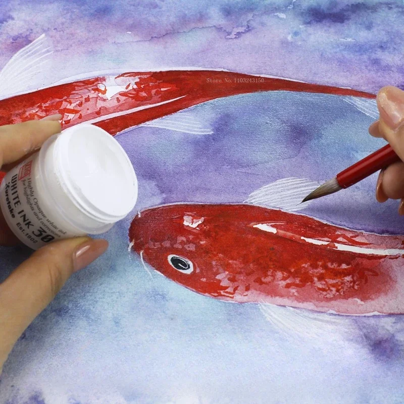 Japan Kuretake White High Gloss Watercolor Ink 30ML Opaque Waterproof Hand-painted Manga Special Pigment Art Painting Supplies