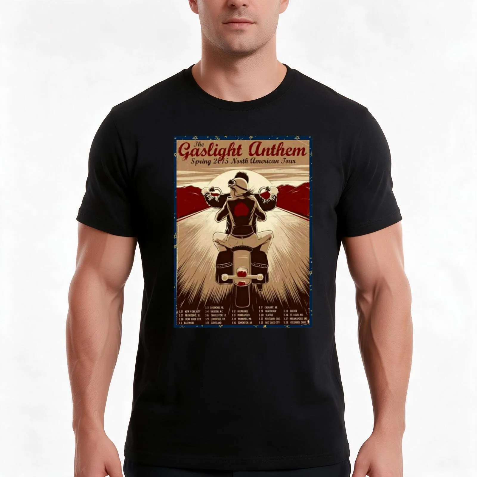 Gaslight Anthem T-Shirt, Summer Casual Cotton Tee, Oversized Streetwear Tops, Vintage Graphic Print, Loose Fit Short Sleeve