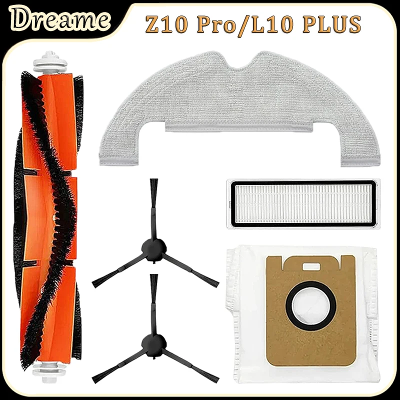 Accessoires pour aspirateur robot Dreame Z10 Pro/L10 Plus, brosse principale, brosse latérale, chiffon de nettoyage, filtre HEPA, sac à poussière, pièces de rechange
