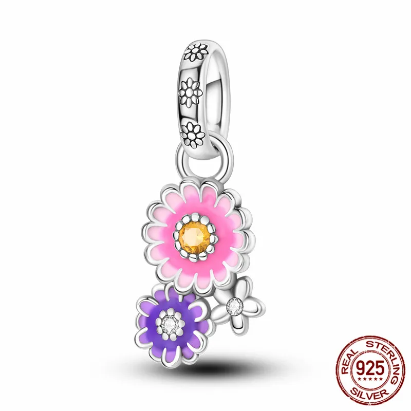 

S925 sterling silver daisy pendant beads, perfect for DIY handmade bracelets and a great jewelry gift for women.