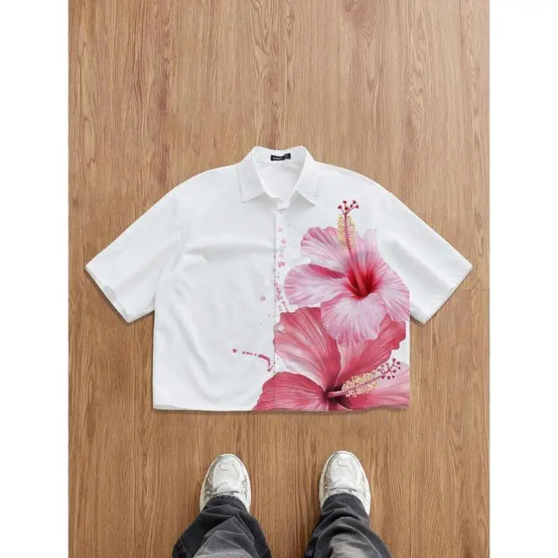 

Бело-розовый мужской трикотаж ort Sve Irt Regular Fit Print No Iron из искусственной кожи среднего возраста и ly Faion Летний воротник