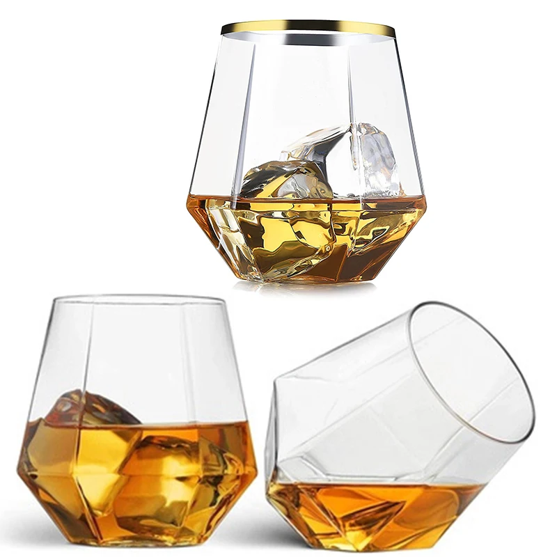 

360ml Gold Rimmed Hexagonal Mug Drinkware Reusable Transparent Cocktail Glasses Party Bar Club Tea Cups Coffee Mugs