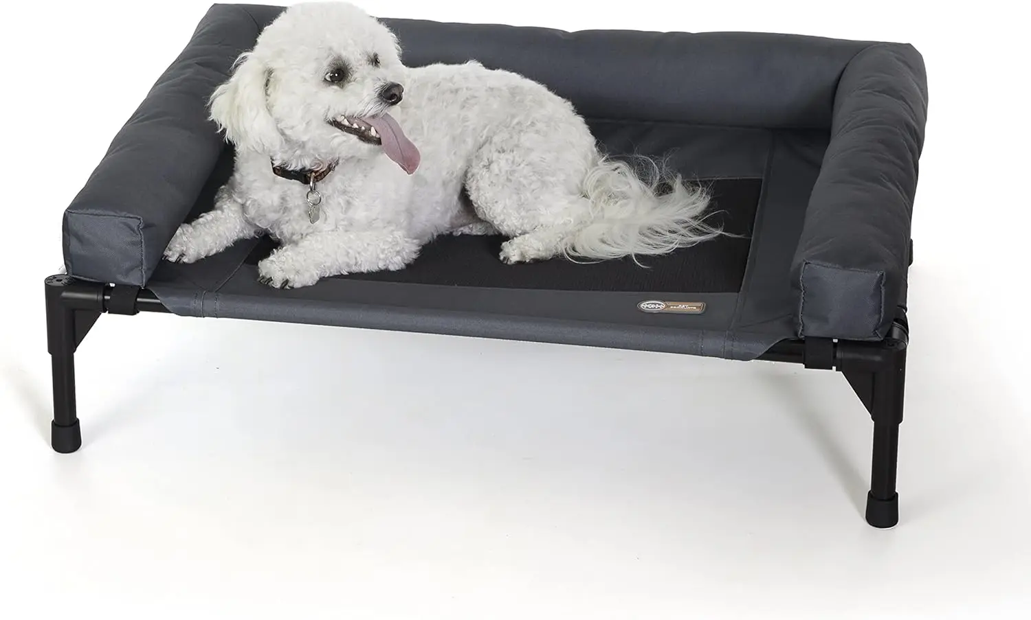 

Elevated Dog Cot with Bolsters, Cooling Mesh Outdoor Indoor Pet Bed, Raised Metal Frame, Medium 32x25in Charcoal