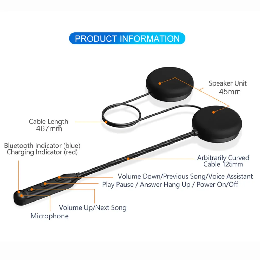 Freedconn LUVIN S1 Bluetooth 5.3 Motorradhelm-Headsets Kopfhörer BT Kabelloses Moto Stereo Intercom Freisprecheinrichtung Lange Akkulaufzeit – Detail 10