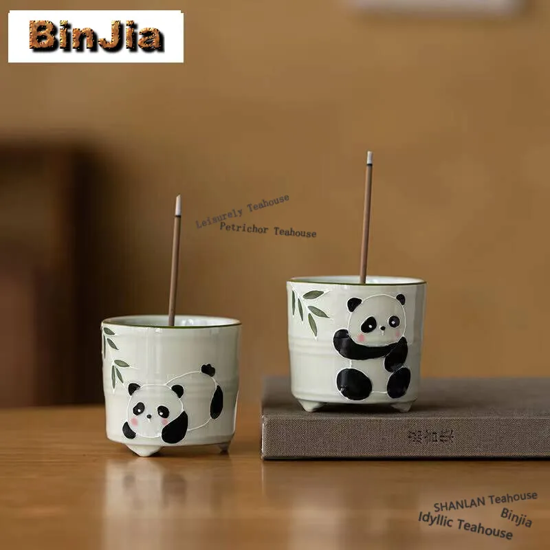 Boutique Handpainted Panda Incense Burner Handmade Small Incense Holder Zen Stand for Incense Smell Distributor Drinkware Gift