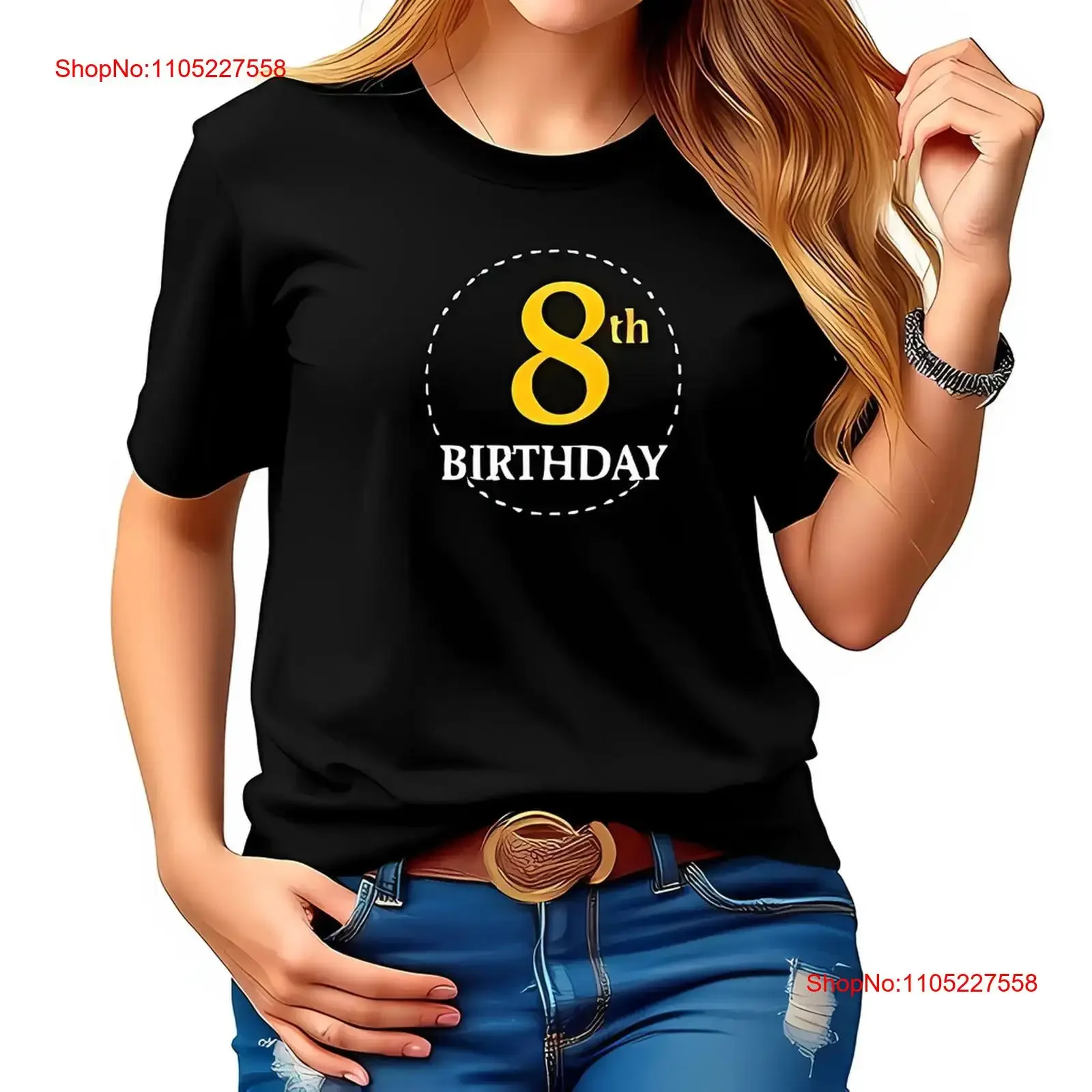 Black T Shirt for 8th Birthday Celebration Gold Number 8 Design All cotton vintage Washed streetwear homme graphic Comfortable