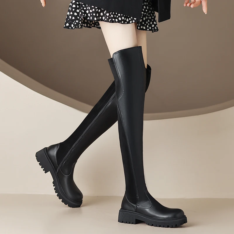 MoonMeek 2023 New Size 33-43 Ladies Zipper Winter Boots Woman Synthetic Over The Knee Boots Square Med Heels Shoes