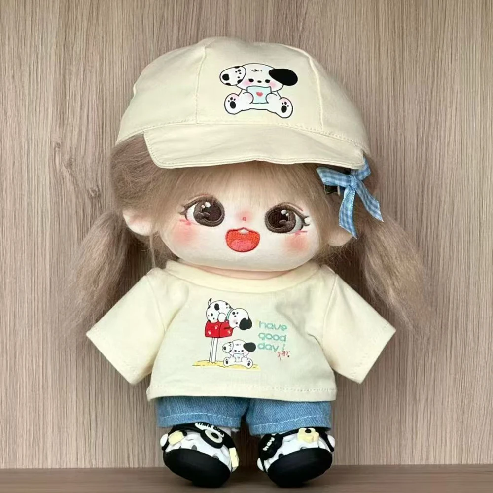 

1 set Cartoon Dog 20cm Cotton Doll Clothes Denim Shorts Outfit Cotton Doll's Clothes T-shirt Fashion Plush Doll Clothes