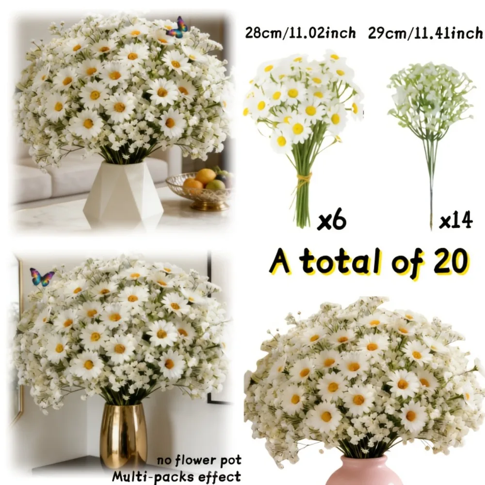 32-teiliges Künstliches Weißes Gänseblümchen- und Schleierkraut-Blumenset, Kunstblumen-Bouquet für DIY Heim-, Büro- und Hochzeitsdekoration 2026 – Detail 2