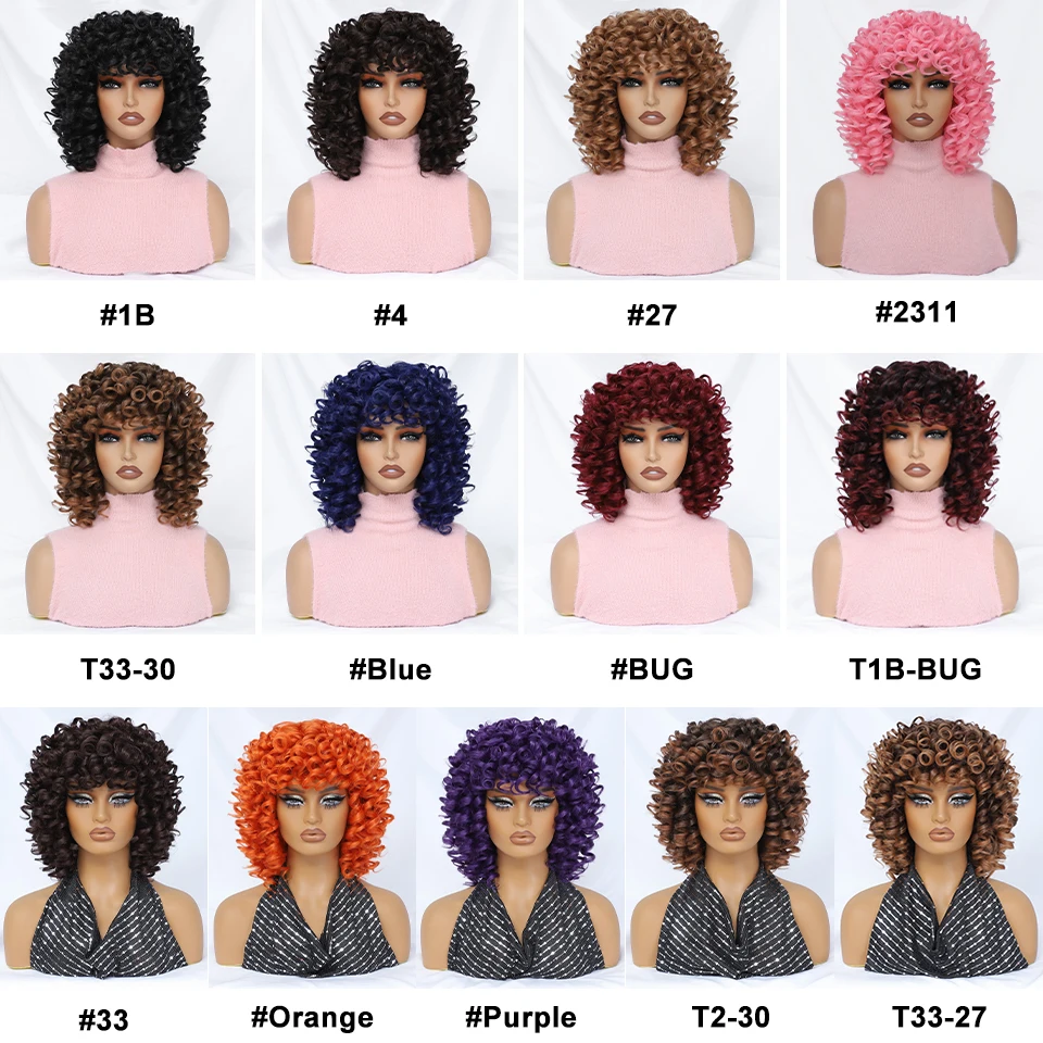 Short Hair Synthetic Afro Curly Wig Natural Blonde Wigs with Bangs Fluffy Ombre Ginger Cosplay Lolita Wigs For Black Women