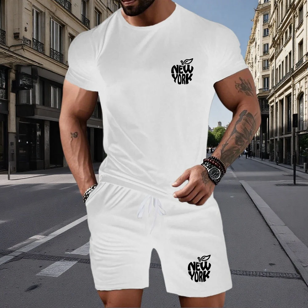 

New Summer Leisure Outdoor Sports Set Home Style Fashion Printed Short Sleeve T-shirt Shorts Loose Leisure 2-piece Set
