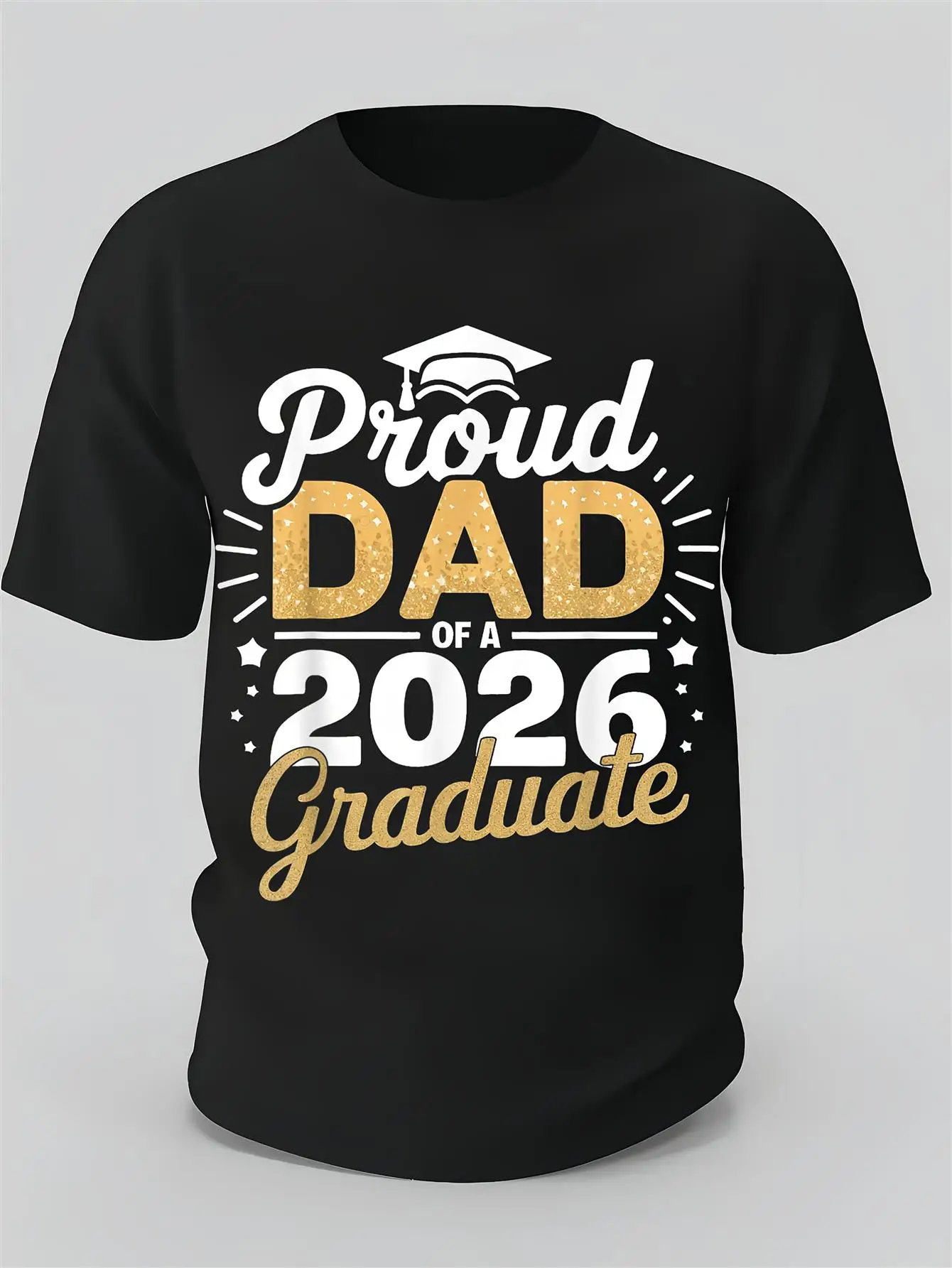 Proud Dad of a 2026 Graduate T-Shirt - 2026 Graduation Gift, 180 Comfort Fit Short Sleeve Crew Neck, Gold Lettering and Diploma Design, Sizes Available, Casual and Comfortable Graduation Party Apparel, Gift for Father, Dad