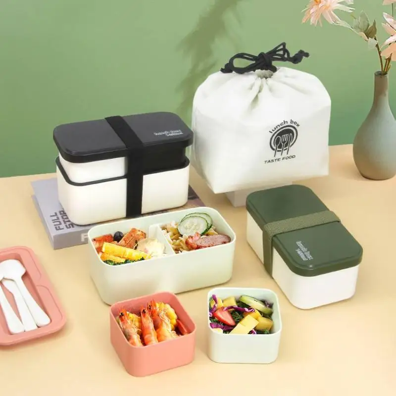 Adult Japanese Bento Box All-in-One Stackable Lunch Box with Removable Cutlery Set And Sealing Tape Microwave & Dishwasher Safe