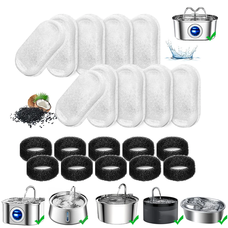 Replacement Filters Cat Water Fountain Filters Element for Stainless Steel Cat Water Fountain Activated Carbon Sponges Filters
