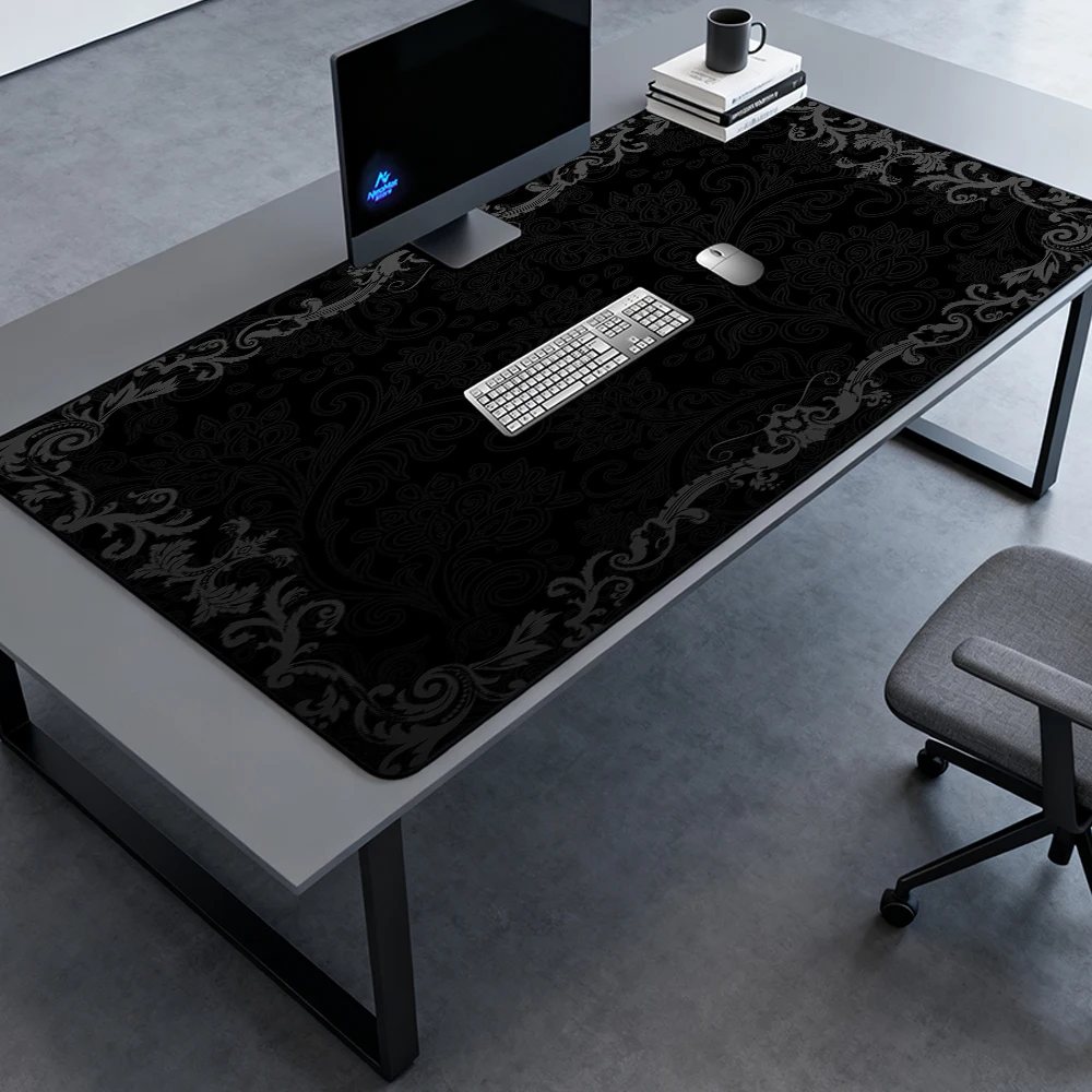 Gothic Desk Mat Desktop Mat Large Floral Elegant Gaming 140x60 Full Premium Ornate Nonslip Mousepad Black Laptop Accessories