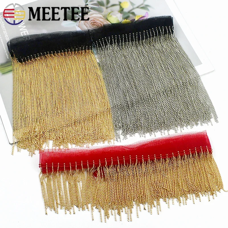 1/2Yards 3/6/9/14cm Metal Beaded Tassel Fringe Trim Lace Ribbon Bead Fringes Mesh Fabric Bag Clothes Decor Laces DIY Accessories