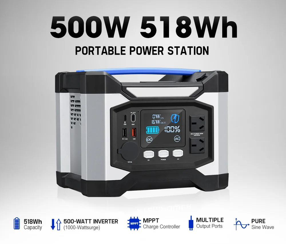 ATEM POWER 110V 220V 500W AC/DC Outlets Backup Lithium Battery Home Energy Storage Power Supply Outdoor Portable Power Station