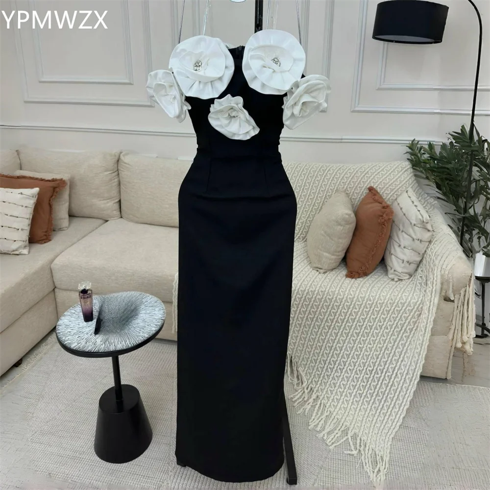 

Customized Prom Gown Evening Formal Dress Women YPMWZX Strapless Column Floor Length Skirts Sleeveless Applique 3D Flower Bespok