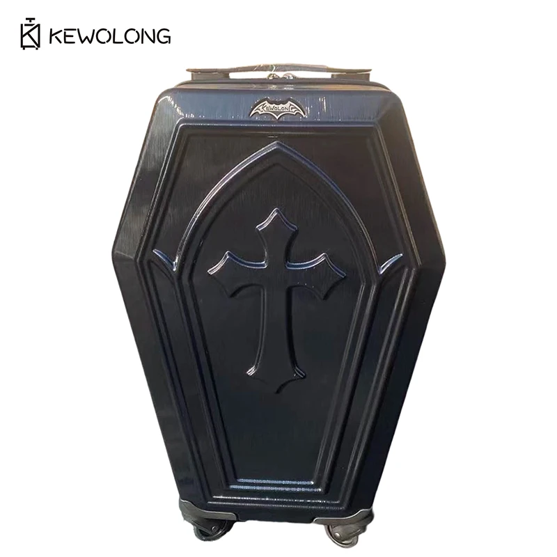 Unique Gothic Coffin‑Style Travel Suitcase Embossed Cross Hard Shell Luggage, Dark Aesthetic Trolley Case for Goth Subculture