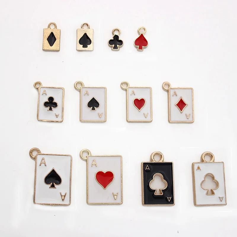 20pcs Enamel Spade Heart Club Poker Game Charms for Earrings Keychain Bracelet Pendants DIY Jewelry Making Accessories