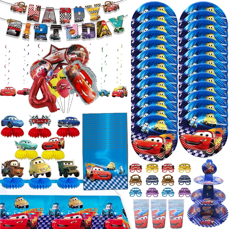 Disney Cars Birthday Party Decoration Lightning Mcqueen Balloon Paper Cup Plate Napinks Tablecloth Baby Shower Supplies for Kids