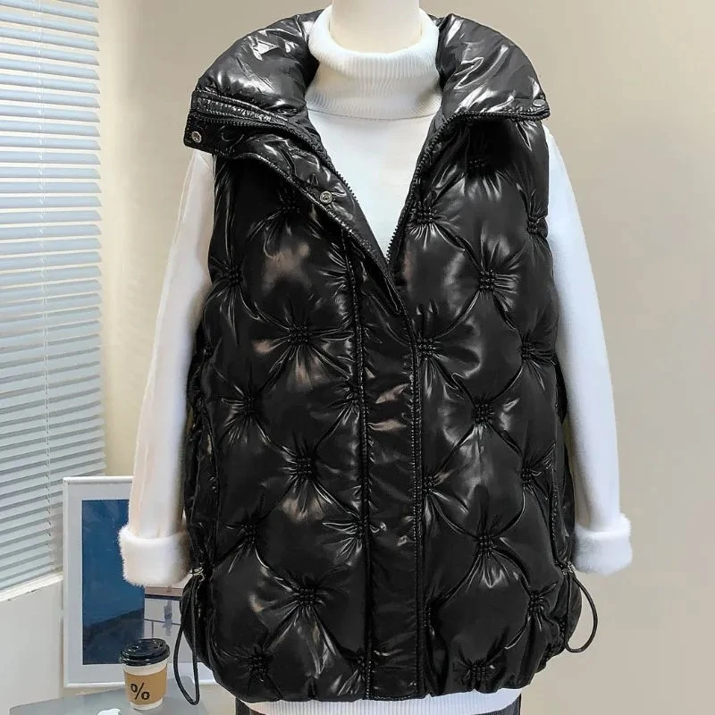 Autumn Winter Womens Vest Jacket 2024 New Stand Collar Thicken Cotton Sleeveless Coat Casual Female Waistcoat Outwear