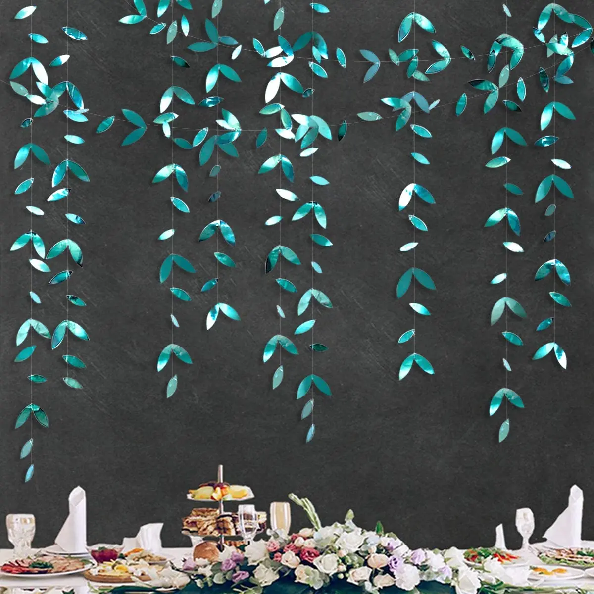 Hunter Green Leaf Garland Emerald Turquoise Dark Green Paper Hanging Leaves Streamer Teal Aqua Green Banners Wedding Decorations