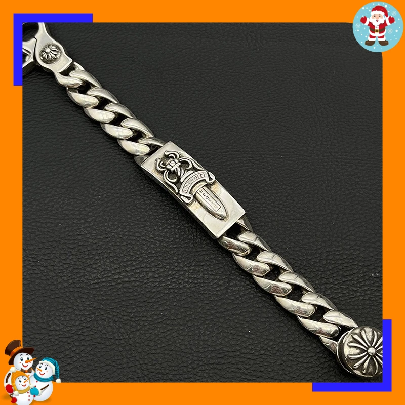 Premium Retro Old Sword Lobster Buckle Bracelet Long Cross Flower Men's Domineering Classic Full Flower Cuban Chain