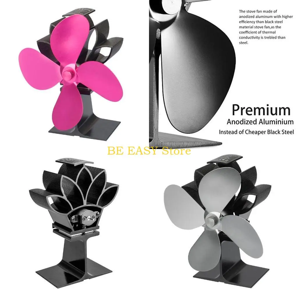 E28F 4 블레이드 열전 전원 난로 벽난로 팬 알루미늄 무음 조용한 목재 로그 팬