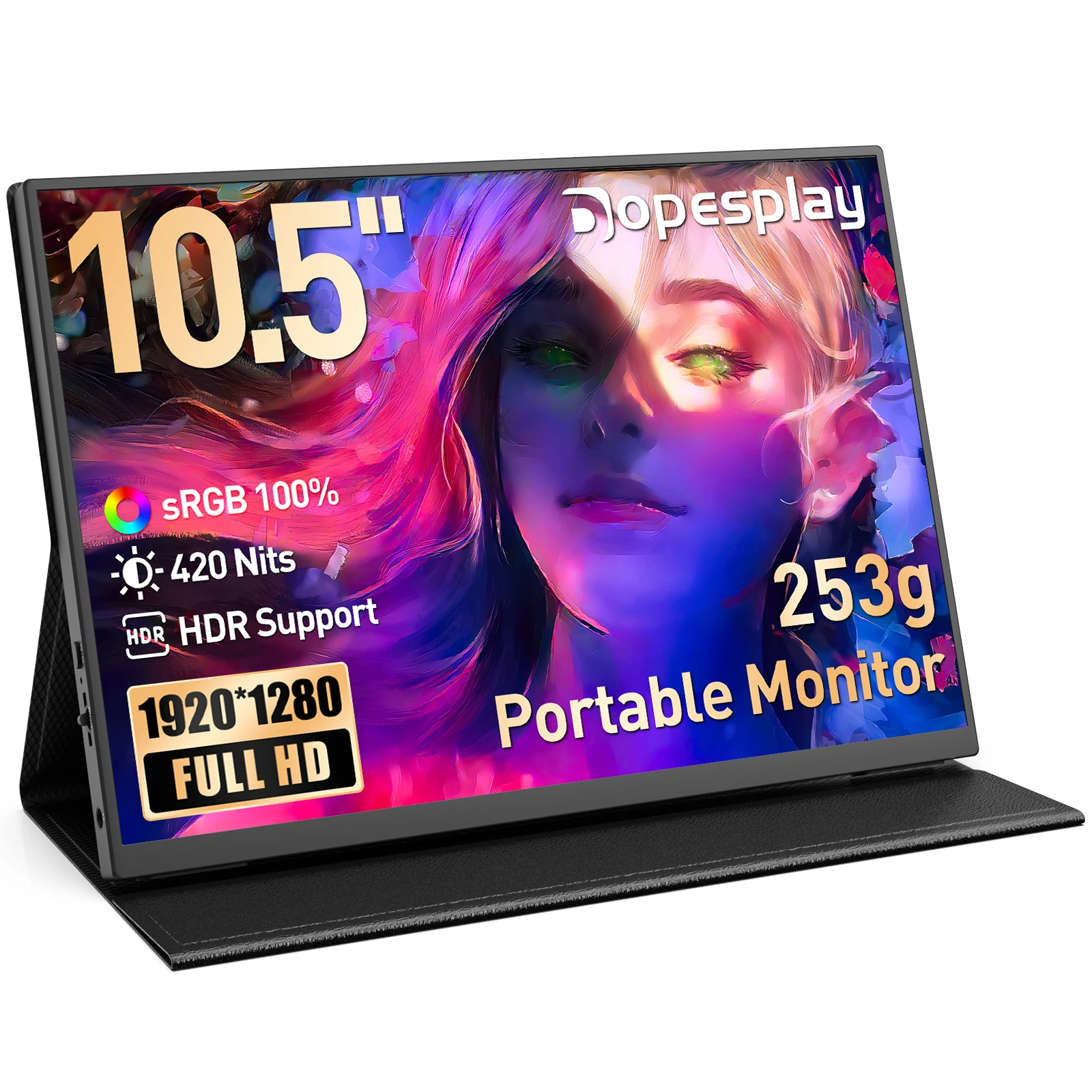 Dopesplay 10.5 inch Portable Monitor with Pretective Case Ultra Thin 100% SRG 1280P IPS Screen Extender for Mac Travel Monitors