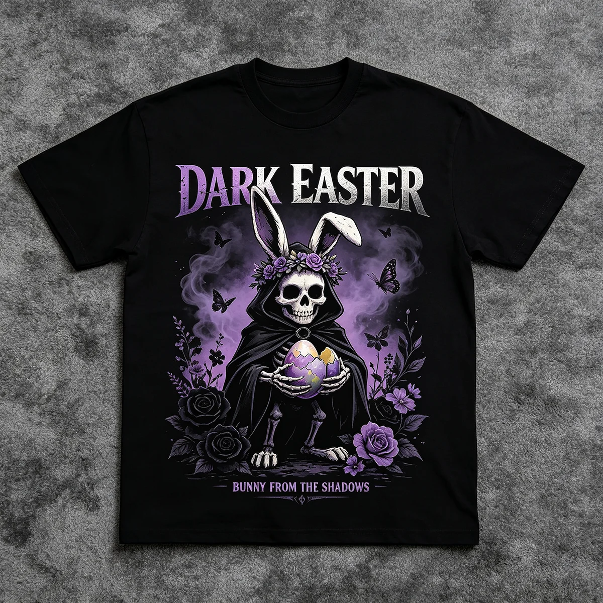 Dark Easter Bunny From The Shadows Gothic Skeleton Bunny Graphic T‑Shirt Spooky Easter Dark Aesthetic Print Unisex Cotton Streetwear Short Sleeve Tops for Men Women Alternative Easter Gift