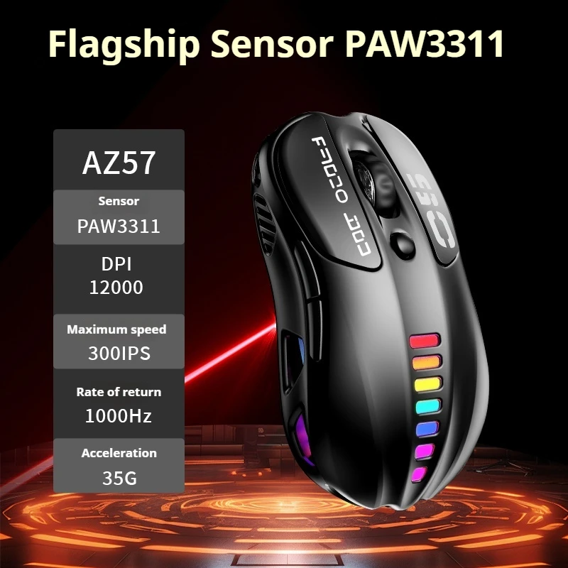 Az57 Wireless Mouse Three Mode Rgb Light Effects Compatible Multiple Systems Ergonomic Feel Smooth Long-Lasting Battery Mouse