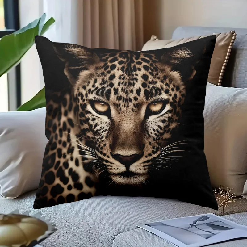 Double Sided Majestic Spotted Leopard Pattern Decorative Throw Pillow Case Wild Animal Art Cushion Cover for Sofa Home Decor