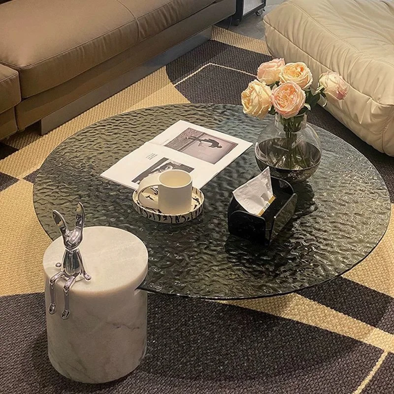 

Household simple small apartment designer living room high-grade marble glass round coffee table