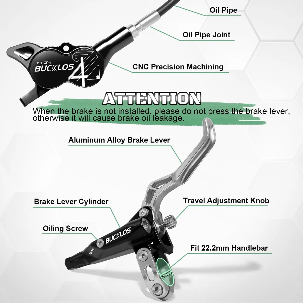 BUCKLOS 4-Kolben MTB Hydraulische Bremsen Fahrradbremse Vorder- und Hinterradbremse 850mm/1550mm Fahrrad-Scheibenbremse für MTB Fahrradzubehör – Detail 6
