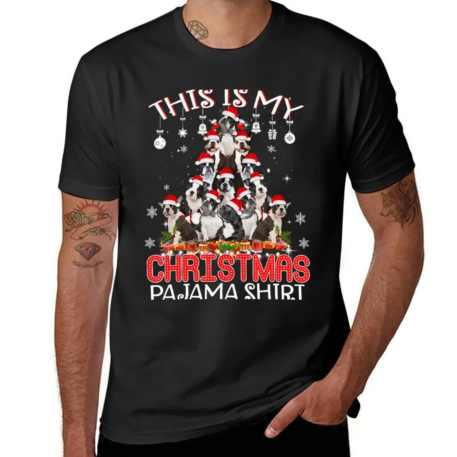 

This Is My Christmas Pajama Boston Terrier Santa Tree T-Shirt graphics plus sizes Men's clothing