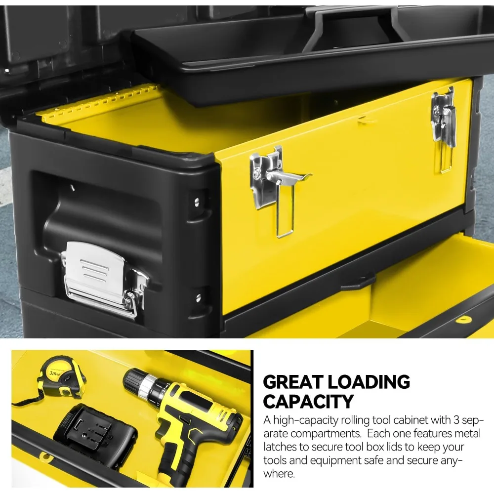 Cassapanca impilabile per attrezzi a 3 livelli con organizer e ruote per riporre e mobilità efficienti degli attrezzi