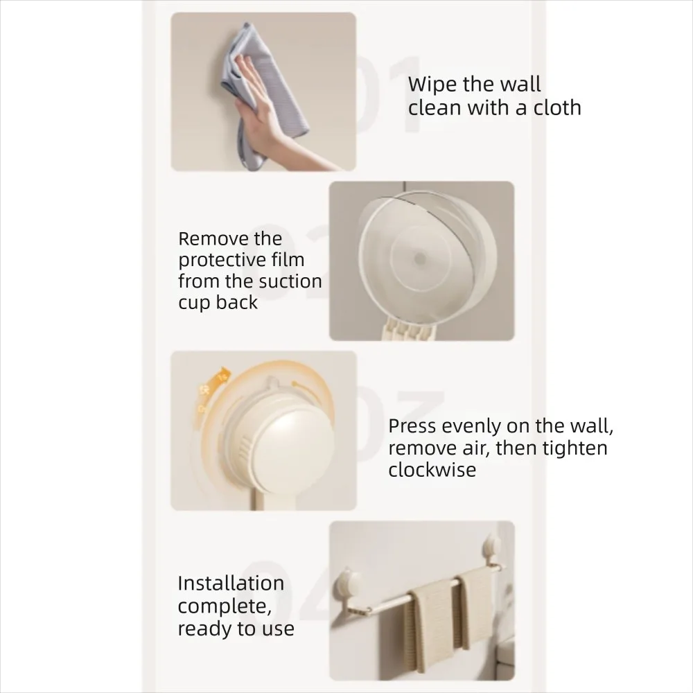 

Retractable Suction Cup Towel Pole Nail Free Installation Wall Mounted Bathroom Towel Rack Single-rod Towel Hanger