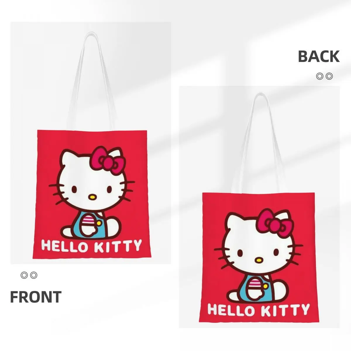 Custom Hello Kitty Cartoon Anime Groceries Shopping Bag Printing Canvas Shopper Tote Shoulder Bags Big Capacity Durable Handbag