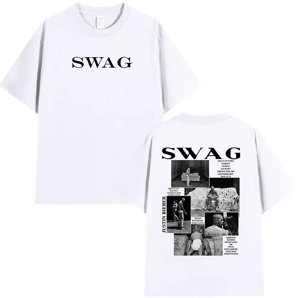 مغني الراب جاستن بيبر SWAG ألبوم 2025 جرافيك تي شيرت الرجال الشارع القوطية قصيرة الأكمام الهيب هوب موسيقى البوب الملابس تي شيرت الصيف