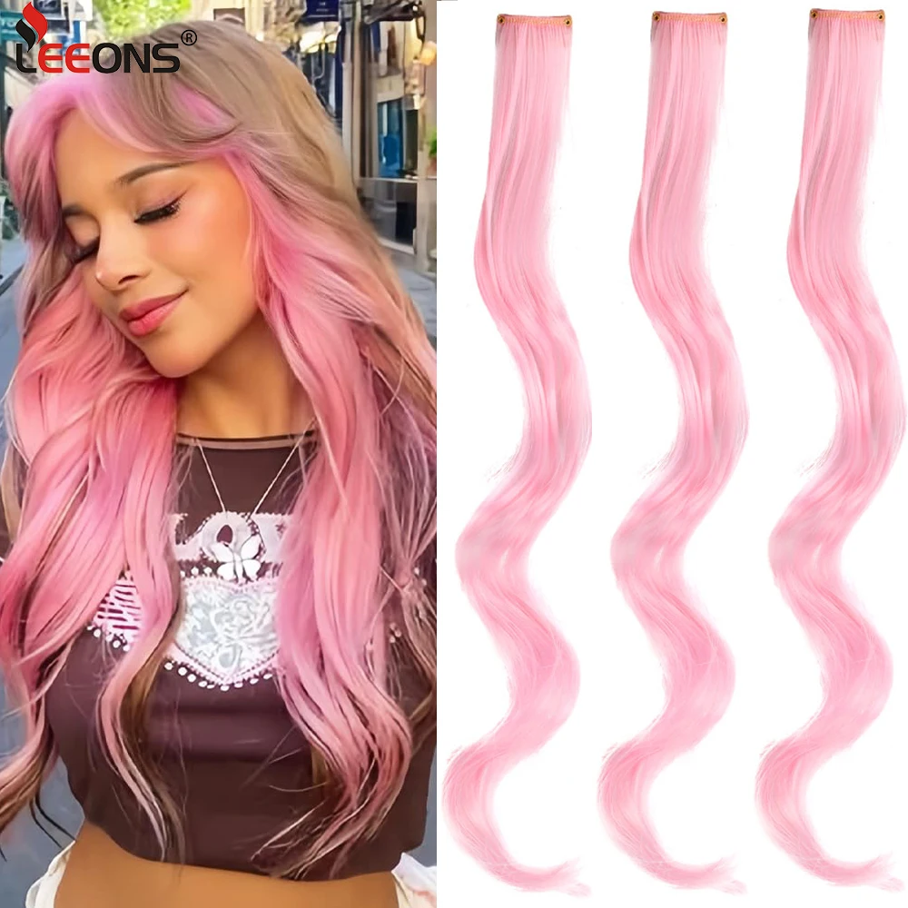 

Rainbow Hair Accessories Synthetic Hair Extensions Clip Hairpiece 20" 12Pcs Body Wave Curly Clip On Wavy Clip-In One Piece Girls